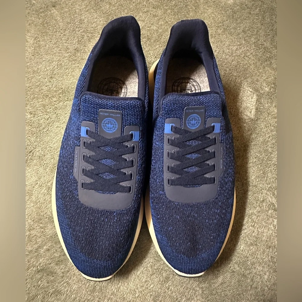 Peter Millar Navy Knit Slip-On Athletic Sneaker with Cream Sole